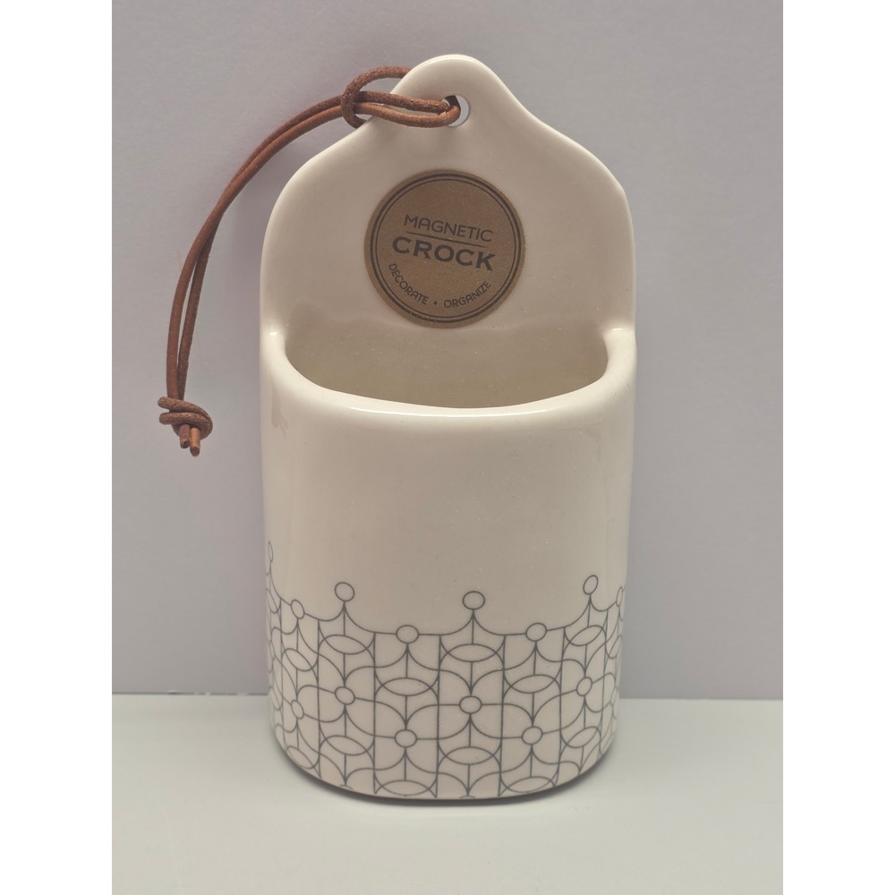Demdaco Magnetic Crock Ceramic White Gray Geometric Hanging Organizer 2019